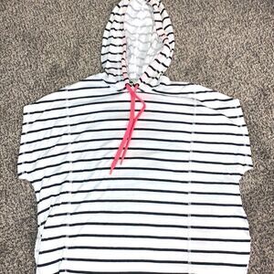 Bershka White Black Striped Shirt -Sleeves Hooded Top - Size XS